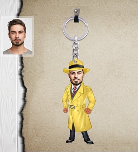 Kişiye Özel Müfettiş Karikatürlü  Ahşap Anahtarlık Bay-2-Eco