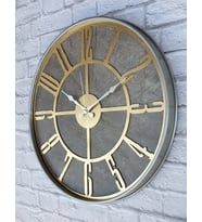 Markakanvas Gri  Metal Kasalı Mermer Desenli  Duvar Saati  ( Çap 50 cm -Çap 80 cm ) (Altın)