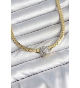 Ezme Zincir Model Zirkon Taşlı VIP Seri Gold Renk Kadın Kolye TJ-BKO11141