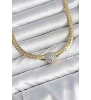 Ezme Zincir Model Zirkon Taşlı VIP Seri Gold Renk Kadın Kolye TJ-BKO11141