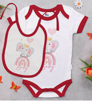 BK Kids Baby Tasarımlı Kırmızı Bebek Body Zıbın ve Mama Önlüğü Hediye Seti-3