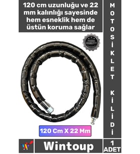 #Kilit Çelik Zırhlı Güvenli Anahtarlı Körüklü Kalın Şık Siyah Boy 120 Cm Çap 22 Mm Motosiklet Kilidi