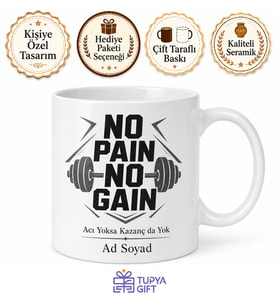 No Pain No Gain Temalı Baskılı Kupa Bardak Motivasyon Hediye Mug