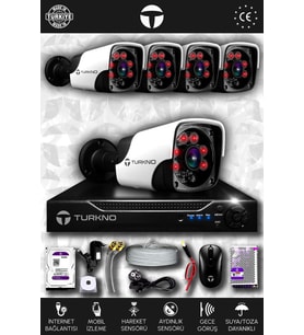 TURKNO 5 Kameralı Pania 5 Dış Kamera Set 250 GB HDD Full HD Gece Görüşlü Güvenlik Kamerası Sistemi