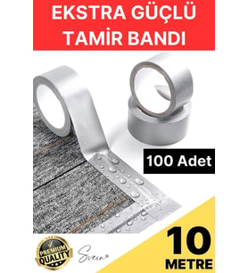 100 Adet 10 Mt Gri Lifli Tamir Takviye Onarım Bandı Su Geçirmez Sızdırmaz Kuvvetli Dayanıklı Çatlak