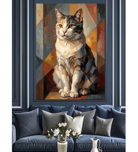 Geometrik Ve Modern Kedi Portresi Dekoratif Kanvas - Mdf Ahşap Tablo