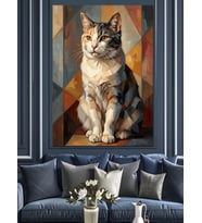 Geometrik Ve Modern Kedi Portresi Dekoratif Kanvas - Mdf Ahşap Tablo