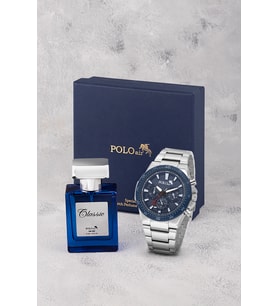 Polo Air Klasik Erkek Kol Saati Ve 55 ml Parfüm Seti Gümüş Lacivert Renk ST-5027E2