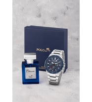 Polo Air Klasik Erkek Kol Saati Ve 55 ml Parfüm Seti Gümüş Lacivert Renk ST-5027E2