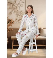 Mecit 5252 Bayan Ekru Boydan Düğmeli Pijama Takımı