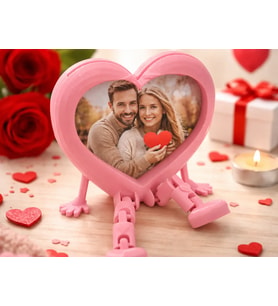 3D Baskı Aşk Kalpli Fotoğraf Çerçevesi - Hareketli Bacaklı Masaüstü Çerçeve-Pembe