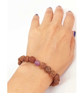 Ametist Taşlı Rudraksha Tohum Unisex Bileklik 8mm