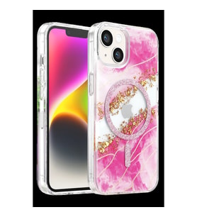 Onegif Apple İphone 14 Lotus Simli Magsafe Kapak - Pembe