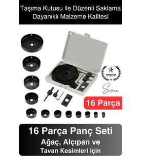 16 Parça Panç Seti Ağaç Kesme Testere Matkap Ucu Takımı Alçıpan Tavan Kartonpiyer Alyan Anahtar