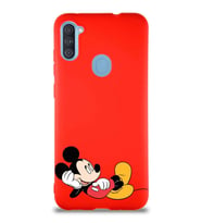 Samsung Galaxy A11 Soft Premier Kapak Mickey Mouse-F Tasarımlı Silikon Kılıf - Kırmızı (Şeffaf)