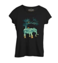 Doğa Macera Kamp Fil Siyah Kadın Tshirt