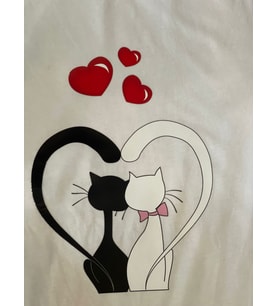 23X17 CM ÜTÜ İLE YAPIŞAN KEDİLER AŞK KALP TRANSFER BASKI APLİKE ARMA