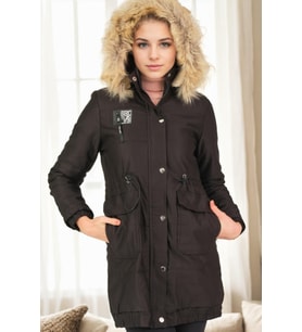 Dewberry Kadın %100 Polyester Cremona Kaban Siyah Z6712 Günlük Dış Giyim, Katmanlı Kombin, Seyahat Gardırobu