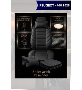 peugeot 408 2023 Koltuk ve Kılıf uyumlu Minder Lüks Yastık Siyah 2 Minder 2 Yastık
