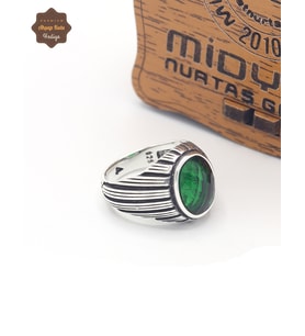 Koyu Zümrüt Taşlı Oval Model 925 Ayar Gümüş Çocuk Yüzüğü 201025339