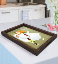 BK Gift Tea Time Tasarımlı Doğal Ahşap Tepsi-2