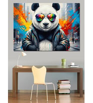 Gözlüklü Ve Ceketli Modern Panda Dekoratif Kanvas - Mdf Ahşap Tablo