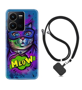 Vivo Y22 Kılıf Silikon Boyun Askılı İpli Desenli Silikon Super Meow 1715
