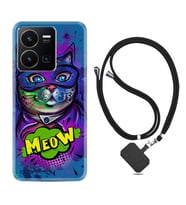 Vivo Y22 Kılıf Silikon Boyun Askılı İpli Desenli Silikon Super Meow 1715