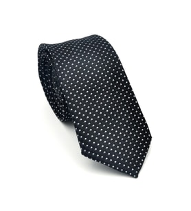 Beyaz Küçük Kare Desenli Siyah Dokuma Kumaş Mendilli Slim Fit Kravat // SDK-2511-1