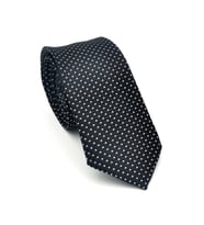 Beyaz Küçük Kare Desenli Siyah Dokuma Kumaş Mendilli Slim Fit Kravat // SDK-2511-1