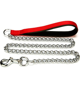 Doggie Konforlu Dokumadan El Yapımı Zincirli Köpek Gezdirme Kayışı 3,5x110cm - Red