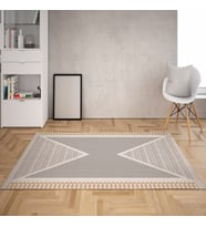 Geometrik Desenli Dijital Baskı Yıkanabilir Kaymaz Taban Modern Salon Halı ve Yolluk (Gri)