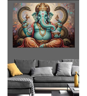 Hint Tanrısı Ganesha Altın İllüstrasyon Dekoratif Kanvas - Mdf Ahşap Tablo