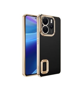 Coverzone Xiaomi Redmi Note 14 ile uyumlu 4G K?l?f Kamera Korumal? Logo G�steren Parlak renk kenar �izgileri ile ??k bir tasar?m Colored Z-Omega Kapak Gold