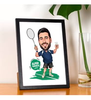 Kişiye Özel Karikatürlü Tenis Oyuncusu Erkek Resim Çerçevesi