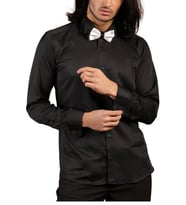 Siyah Düz Damatlık Ata Yaka Kol Düğmeli Slim Fit Smokin Gömlek - 010