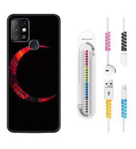 INFINIX Hot 8 9 10 11S Hot 10 Play 10T Kılıf Kablo Koruma Spiral Silikon Red Moons 1747