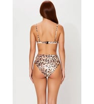 Kadın Bikini Takımı Leopar Desenli Üçgen Kaplı Balensiz Yüksek Bel Hipster Kolsuz Örme Raşel