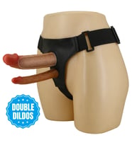 21,5 cm Belden Bağlamalı Çift Dildolu İçi Boş Strapon Penis (Koyu Kahve)