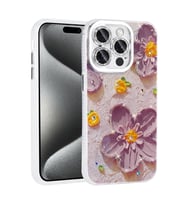 iPhone 14 Pro Max Kılıf Çiçek Desenli Parlak Taşlı Sert Silikon Kapak (Mor)