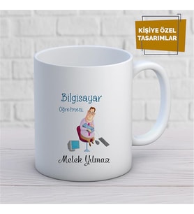 Kişiye Özel İsim Yazılabilir Bilgisayar Öğretmeni Kupa Bardak