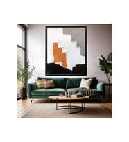 Yağlı Boya Görünümlü Soyut Ahşap Çerçeveli MDF Tablo Fırça Darbeleri Modern Salon Duvar Tablosu (Siyah)