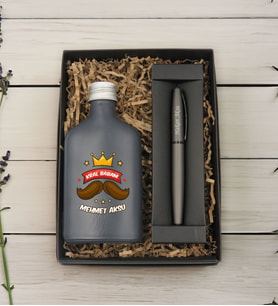 BK Gift Kişiye Özel İsimli Baba Temalı Antrasit Tasarım Cam Şişede Kolonya 200 ml ve Metal Roller Kalem ve Hediye Kutusu-3, Babaya Hediye, Babalar Günü Hediyeleri, Hediyelik Baskılı Kolonya