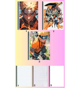 naruto shippuden 3 adet defter A4 büyük boy 72 sayfa çizgili_kareli_çizgisiz defter seti