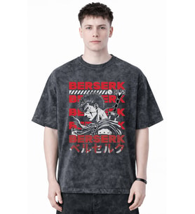 Berserk Guts Anime Baskılı Unisex Oversize Eskitme Yıkamalı Tişört