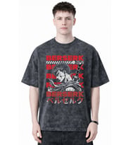 Berserk Guts Anime Baskılı Unisex Oversize Eskitme Yıkamalı Tişört