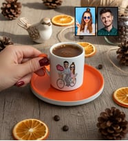 Kişiye Özel Karikatürlü Bisikler Süren Aşıklar Türk Kahvesi Fincanı Sevgililer Günü Hediyesi