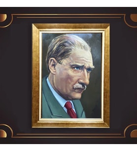 Altın Varaklı Çerçeveli Paspartulu Atatürk Tablo nl02A376 (Gold)