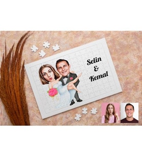 Karikatürlü Gelin Damat Özel Kişiye Özel Puzzle