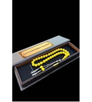 Sertifikalı Premium Üst Kalite 925 Ayar Gümüş Püsküllü Sarı Sıkma Ateş Kehribar Tesbih